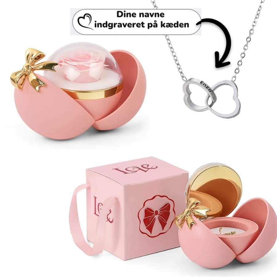 Evig rose - dobbelt hjertehalskæde med personlig indgravering