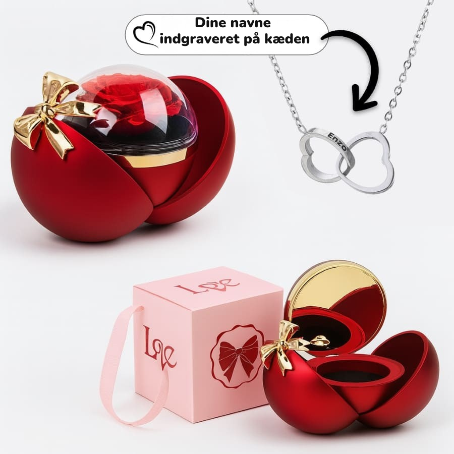 Evig rose - dobbelt hjertehalskæde med personlig indgravering