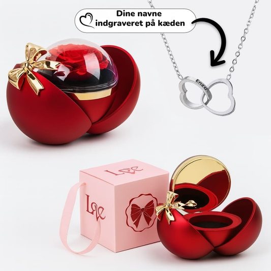 Evig rose - dobbelt hjertehalskæde med personlig indgravering