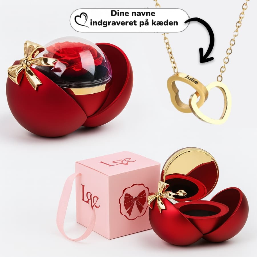 Evig rose - dobbelt hjertehalskæde med personlig indgravering
